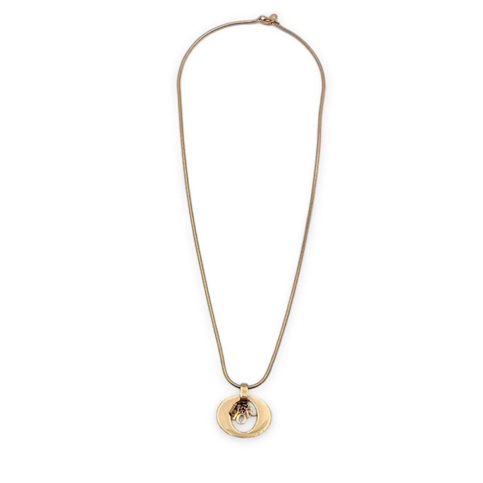 Christian Dior - Gold Metal Dangling Charms Logo Necklace - Halskæde