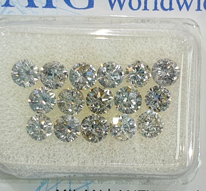 16 pcs 鑽石 - 2.19 ct - 明亮型 - I1, VVS1
