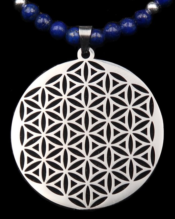 Lapislazuli - Halskette - Blume des Lebens - Kraftvolle Energie - Spirituelle Harmonie - Verschluss, 925er - Halskette