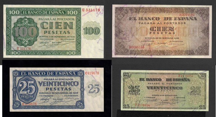 Hiszpania. - 4 banknotes - 1936-1938