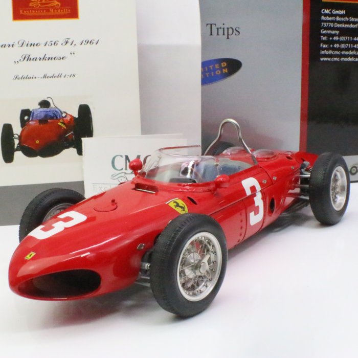 CMC 1:18 - Miniatura de carro - Ferrari Dino 156 F1 Sharknose #3 GP Deutschland Graf Berghe von Trips - Montado à mão a partir de 1450 peças individuais