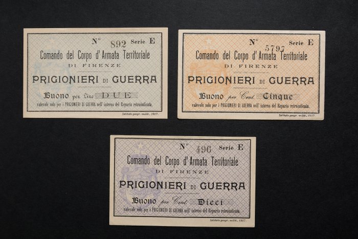 Italia. - 2, 5, 10 Lire 1917 Comando corpo D'Armata Firenze - Gav. Boa. 01.0449  (Ingen reservasjonspris)