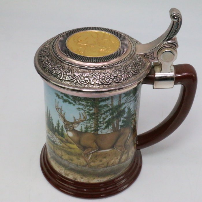 Franklin Mint - Jug - 10 Point Buck Mug - Gold-plated, Porcelain, Tin