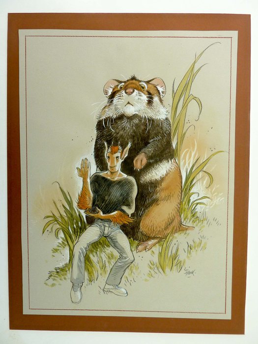 Frank - 1 Original colour drawing - Broussaille - Le Faune et hamster