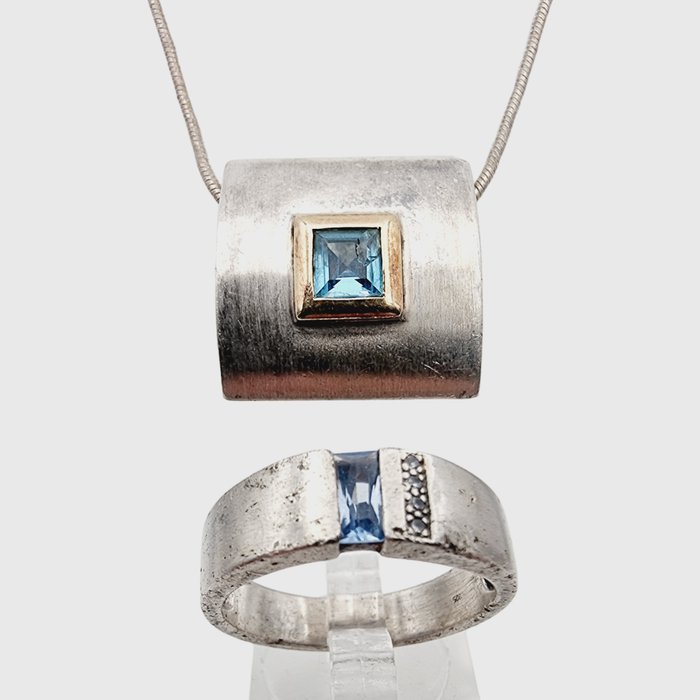 Ingen mindstepris - Necklace/Ring Smykkesæt med 2 dele - Sølv Spinel 