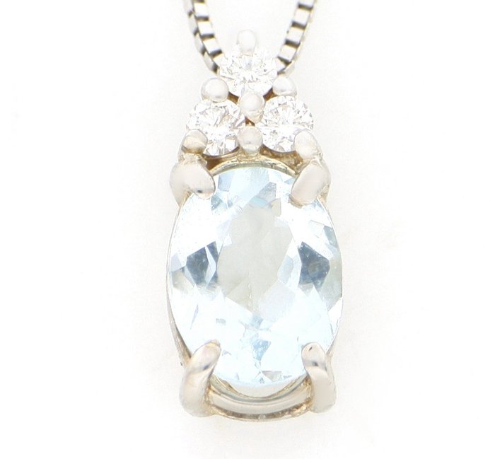 Ohne Mindestpreis Halskette - Weißgold, NEU  0.35ct. Oval Aquamarin - Diamant 