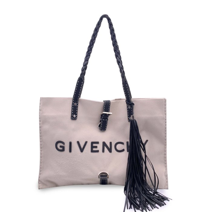 Givenchy - Beige Canvas and Black Leather Logo Shopping Bag - Torba na zakupy