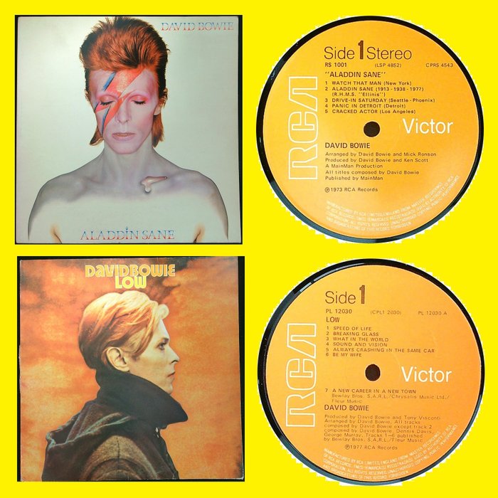 David Bowie (Art Rock, Ambient, Experimental) - 1. Aladdin Sane ('73 LP) 2. Low (UK '77 LP) - Álbuns LP (vários artigos) - 1973