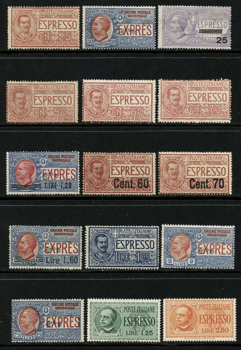Königreich Italien 1903/1933 - Espresso, kleine Sammlung von 15 Werten - Sassone N. E1/7+9/16