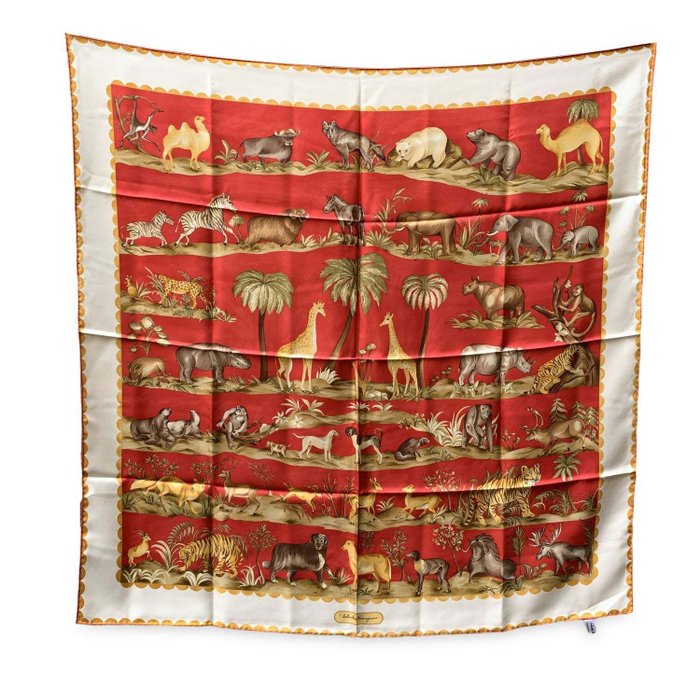 Salvatore Ferragamo - Vintage Red Animals Print Silk Scarf - Sciarpa