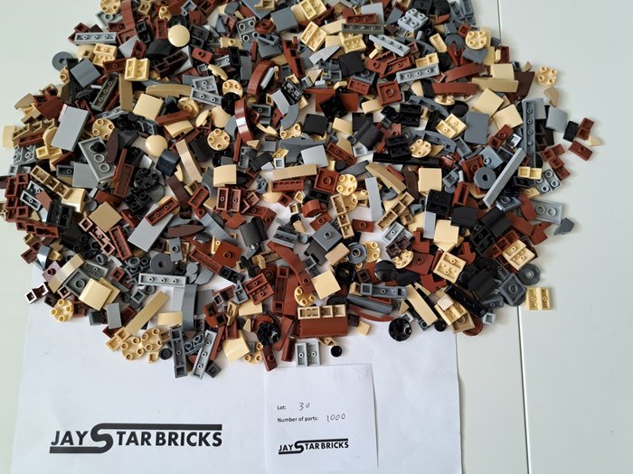 Lego - 1000 stuks nieuwe tegels/slopes (Black, Med Stone Grey, Dark Stone Gray, Reddish Brown)