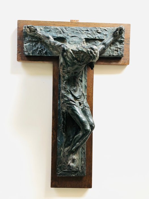耶穌受難十字架像 (1) - Brutalist - 木, 石膏 - 1950-1960