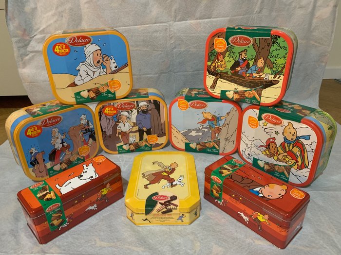 Delacre Tintin - Pot à biscuits (9) - Ensemble de 9 boîtes en métal - regarder