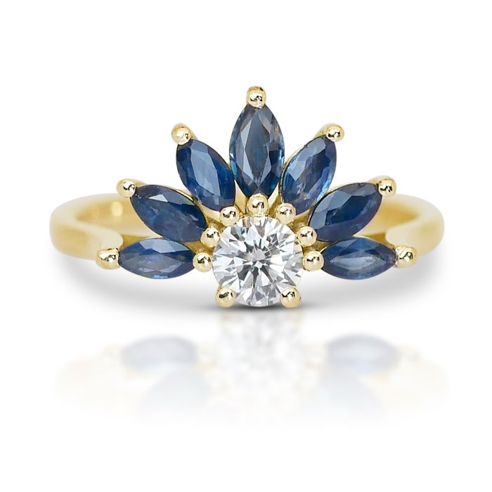 - 1.40 Total carat Weight Diamonds - - 戒指 黄金 钻石  (天然) - 蓝宝石 