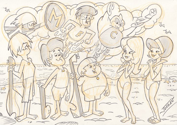 The Impossibles - On the Beach - Hanna Barbera - 1 Dessin au crayon