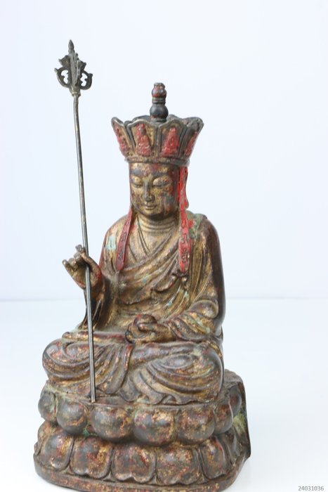 Zeer bijzonder standbeeld Ksitigarbha Bodhisattva - 青銅色 - 中國
