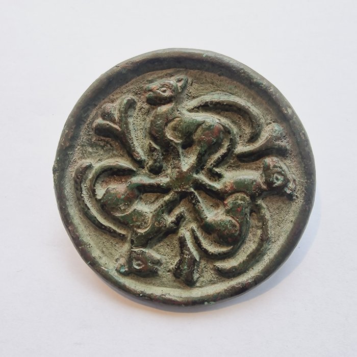 Sasanian Bronze Bead Seal Ornated w. Tigers - 90 mm