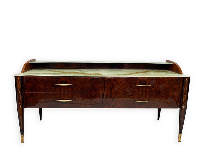 Chest of drawers - A green onyx Italian mid century walnut/beech wood chest of drawers
