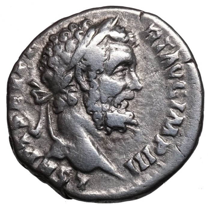 Romerska riket. Septimius Severus (AD 193-211). Denarius Rom, Viktoria mit Kranz