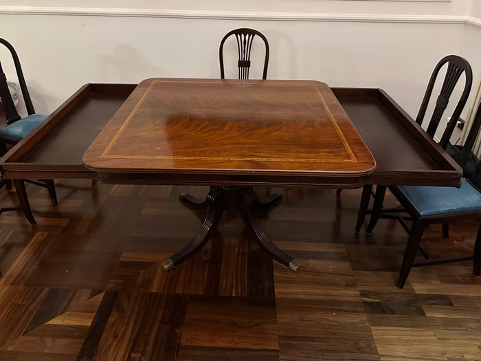 桌子 (7) - 扩展餐桌和一套六把椅子 - 红木