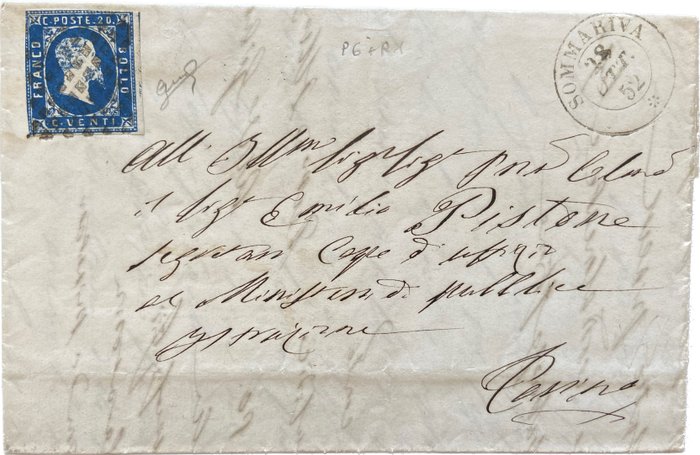 Italienische antike Staaten - Sardinien 1851/1852 - Brief der Expertin Sommariva - N.2
