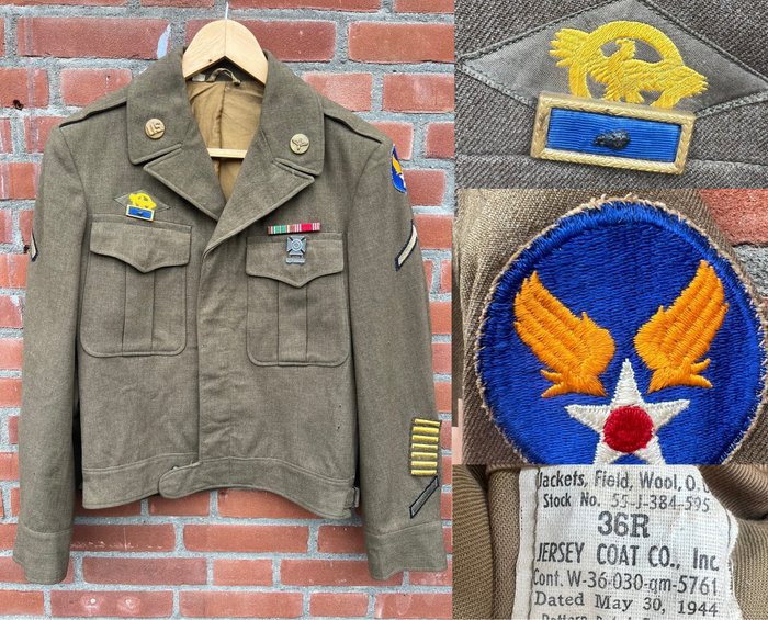 USA - WW2 US USAAF Army Airforce Europe Ike Jacket - tjänstgjorde 3,5 år utomlands i Europa! - Militär uniform - Två Presidential Citation Awards - Vacker patina - maj - 1944