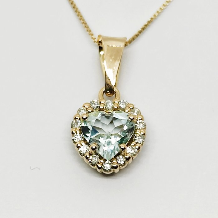 Ohne Mindestpreis - Halskette - 18 kt Gelbgold -  0.76 tw. Aquamarin - Diamant 