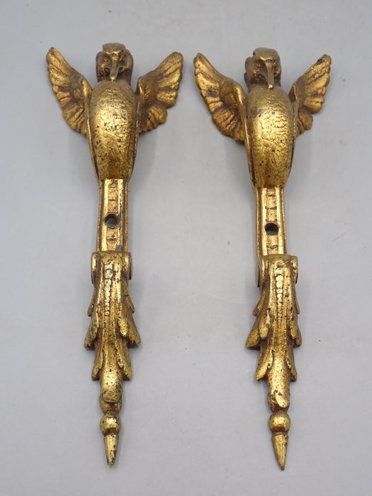 Ozdobny ornament (2) - Pair of Art Deco gilt bronze ornaments shaped as storks - Francja