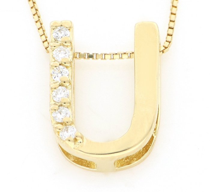 Ohne Mindestpreis Halskette - Gelbgold, NEU  0.10ct. Rund Diamant 