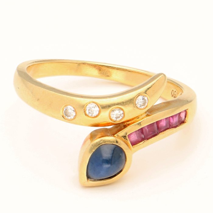 Ring Geel goud Diamant  (Natuurlijk) - Saffier 