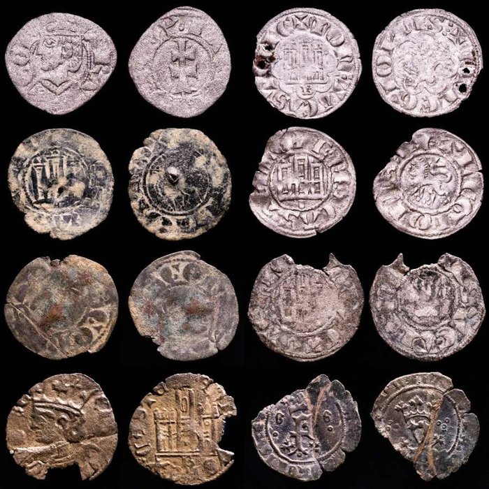 西班牙. Siglos XII y XV. Maravedi - Blancas - Dineros Atractivo conjunto de piezas de vellón y cobre acuñadas entre los siglos XII y XV