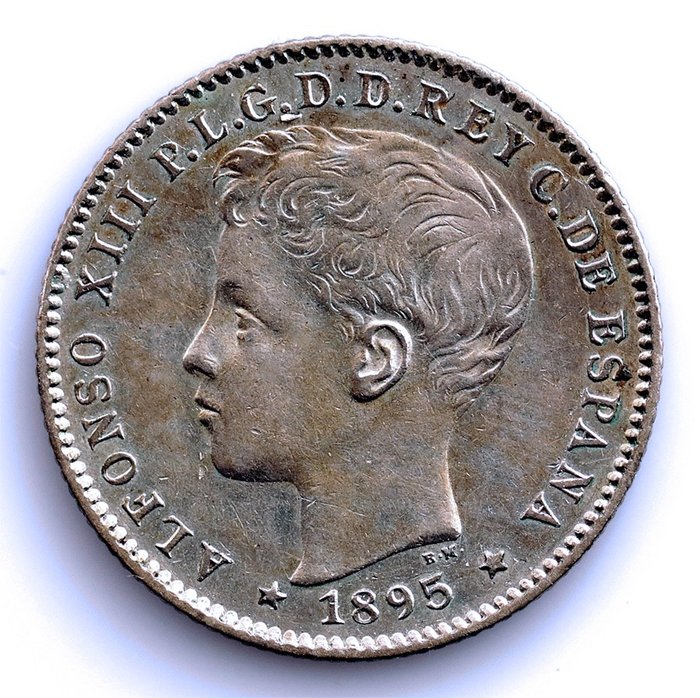 西班牙. Alfonso XIII (1886-1931). 20 centavos de peso 1895 PGV - Puerto Rico - Muy escasa