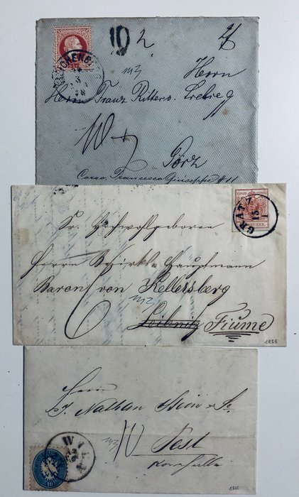 奥地利  - 奥地利 1850/1884 年批次 3 个不同字母税稀有品一起