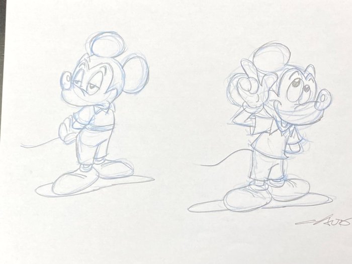 Walt Disney - 1 米老鼠（老鼠之家）的原始概念圖，由動畫師簽名