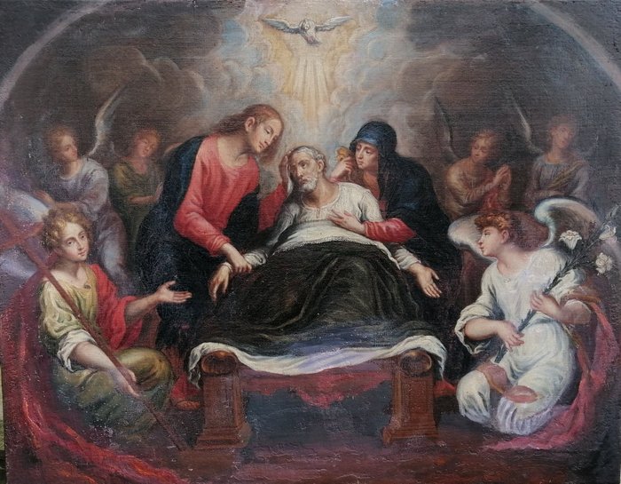 Dutch school (XVIII) - Overlijden van de Heilige Joseph omringd door Maria en Jezus,.