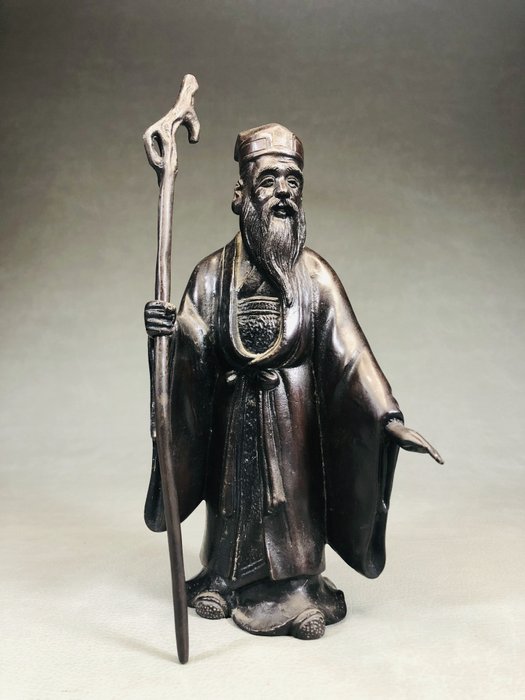 鐵（鑄）, 高岡銅器 - 七福神之一壽老人像 - 昭和年代(1926-1989)  (沒有保留價)
