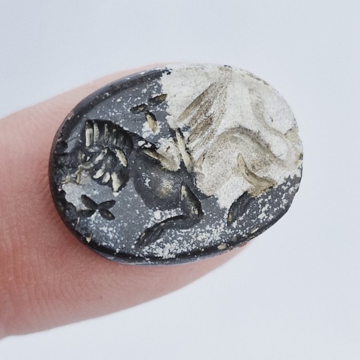 Mezopotamia Onyks Talizman z koralików Sfinksa, kaboszon - 14.6 mm