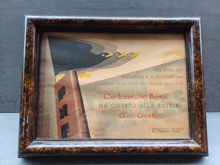 Olaszország - Érem - Diploma Oro alla Patria Variante federaz. Fasci di Combattimento Parma - 1935