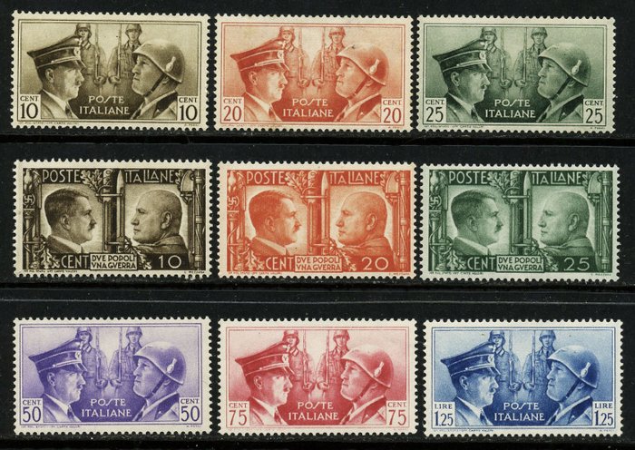 Kungariket Italien 1941 - Rom/Berlin-axeln, normalserie + outgiven serie, 9 värden