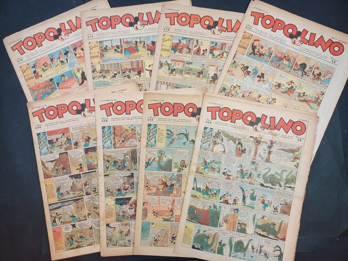 Topolino Giornale nn. 456/459, 472/475 - 8 Comic - Eerste druk - 1941/1942