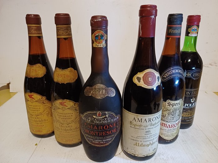 1976 x2 Caproni, 1971 Montresor, 1971 Aldegheri, 1970 Speri Amarone & 1972 Montresor Valpolicella - Veneto - 6 Flasker (0,75 L)