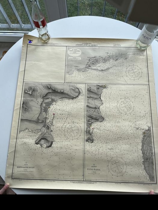相册 - Traumhaft schöne und seltene Seekarte der Kriegsmarine 2. Weltkrieg, Ankerplätze der Azoren, - 1940