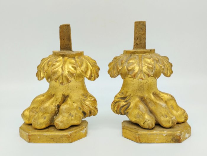sculptuur, Zampa di leone - 16 cm - Hout, Gouden blad