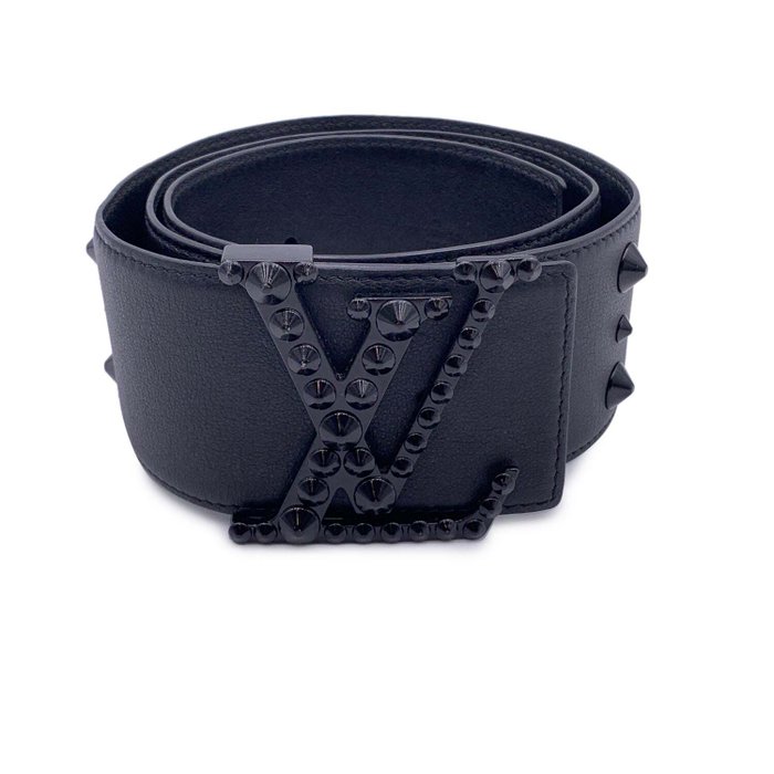 Louis Vuitton - Black Leather Initiales Clous Wide Belt Size 85/34 M9602 - 腰带