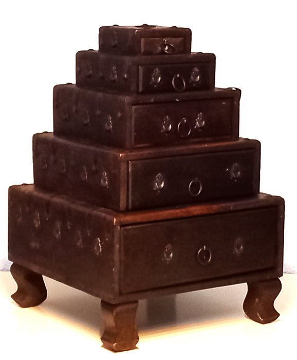 Juwelendoos - 珠寶箱 - 木材、銅/黃銅、天鵝絨
