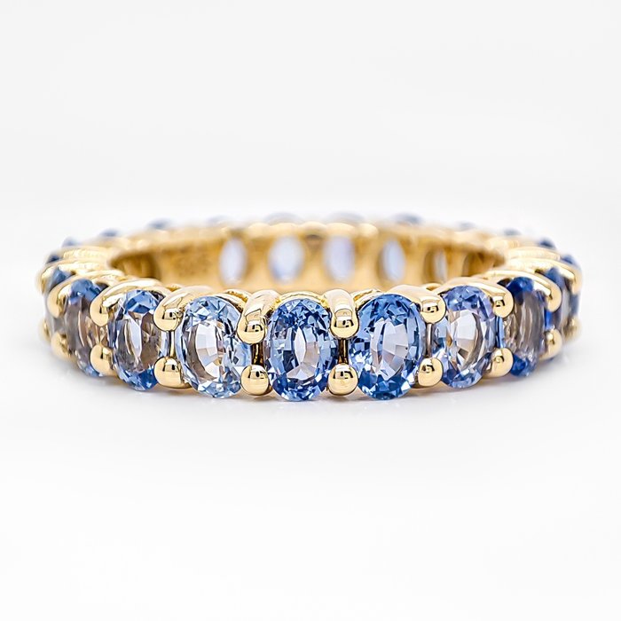 Zonder Minimumprijs - 4.88 Carat Natural Sapphire Eterntiy Ring - Geel goud 