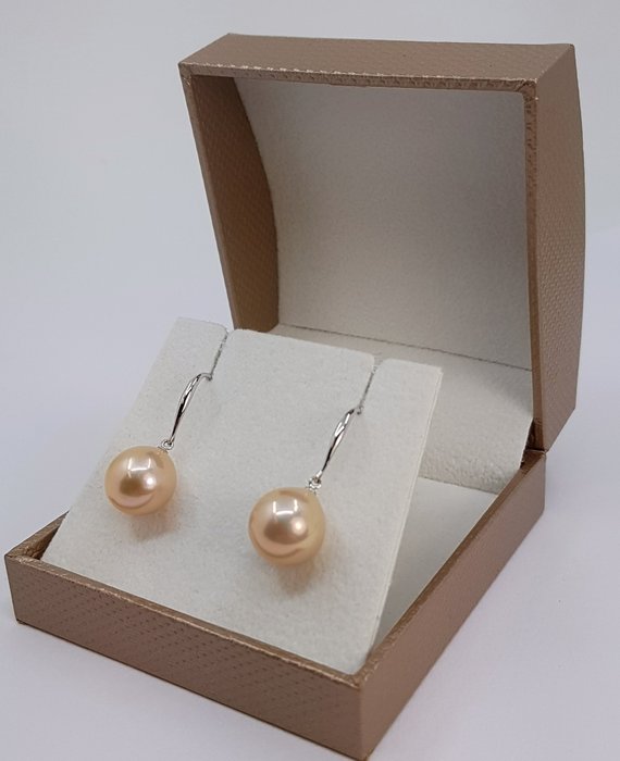 Sans Prix de Réserve - 10.5mm Pink Edison Pearl Drops Boucles d'oreilles - Or blanc 