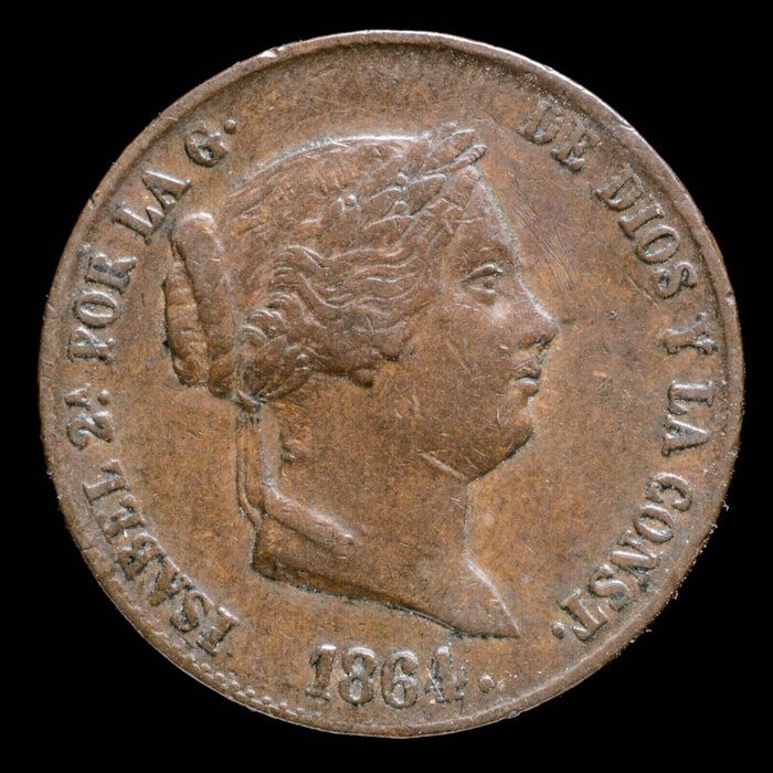 Spain. Isabel II (1833-1868). 25 Centimos de Real Segovia 1864  (No Reserve Price)