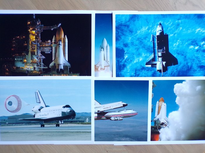 NASA - 太空纪念品 - 六架航天飞机，六张档案照片。企业号、哥伦比亚号、挑战者号、奋进号、亚特兰蒂斯号、 - 1980-1990