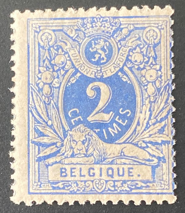 Belgio 1870 - Leone sdraiato con valore: 2c 'Carta di gesso' - OBP/COB 27c